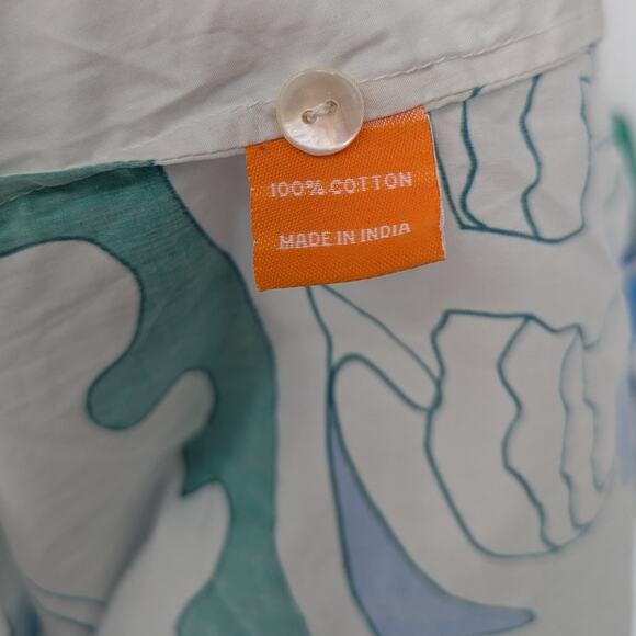 Oliphant Floral Midi Dress Sleeveless Piped Resort XS Blue Green Cotton NWT - Picture 7 of 7